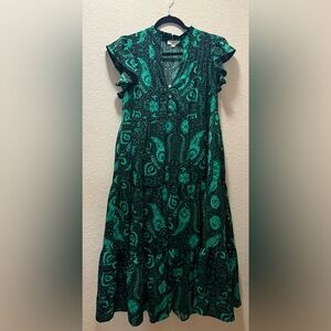 Entro Emerald Green Paisley Floral Print Midi Dress